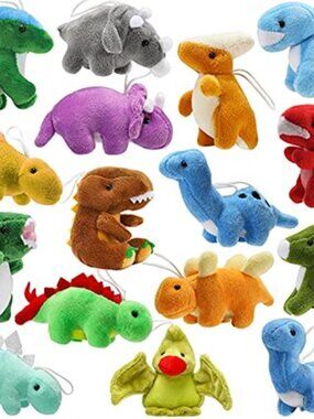 16 Pack Plush Dinosaurs Bulk, Mini Dinosaur Figures Assortment Keychain Toy,